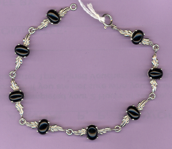 Sterling Silver with 8 - 8x6nn Quality BLACK ONYX   - 8" Length