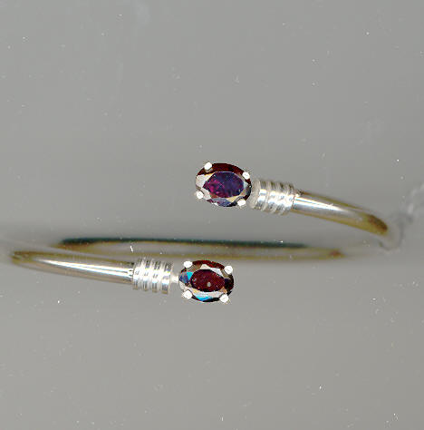 7" Sterling Silver Band with 2- 8x6mm  1.6 ct GARNET  (ttl wt 3.2cts)
