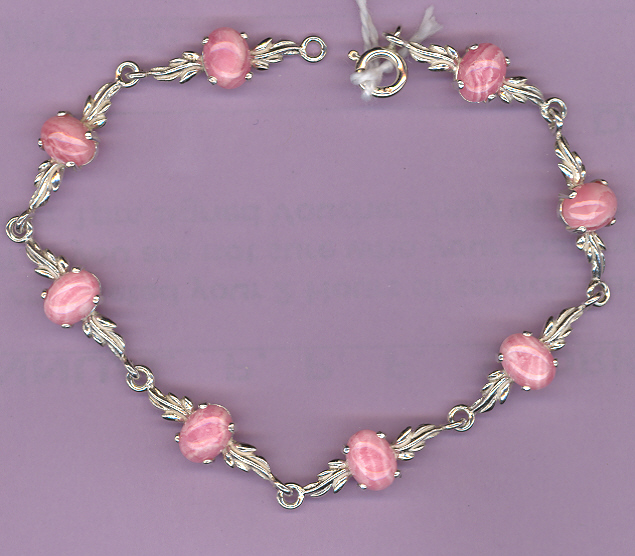 Sterling Silver with 8 - 8x6mm  Quality RHODOCHROSITE   - 8" Length