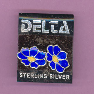 Sterling Silver With Cloisonne Blue  Flowers With A Yellow Center