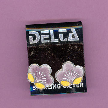 Sterling Silver with Cloisonne Lavender & Yellow Flowers