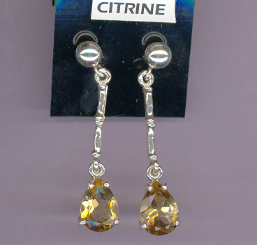 Sterling Silver 5mm Ball & Extended Dangles w/ 10x7mm  Pear Cut (3.2ct ttl. wt.). STUNNING  CITRINE