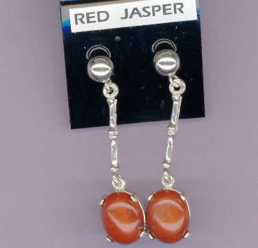 Sterling Silver 5mm Ball & Extended Dangles  w/ 10x8mm  POLISHED RED JASPER