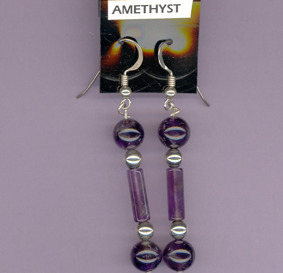Sterling Silver French Ear Wires With  AMETHYST & Sterling Silver Beads