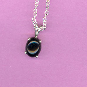 Sterling Silver w/ 9x7mm  1.9ct BLACK ONYX Cabochon On 18" S/S Chain