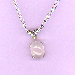 Sterling Silver w/ 8x6mm ROSE QUARTZ Cabochon on an 18" Silver Chain