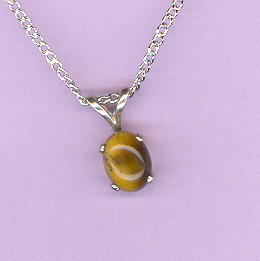 Sterling Silver w/ 8x6mm TIGERSEYE Cabochon on an 18" Silver Chain