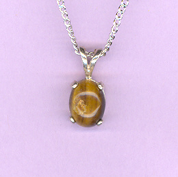 Sterling Silver w/ 9x7mm  TIGERSEYE Cabochon on an 18" Silver Chain