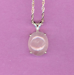 Sterling Silver w/ 12x10mm  5ct ROSE QUARTZ Cabochon On 18" S/S Chain