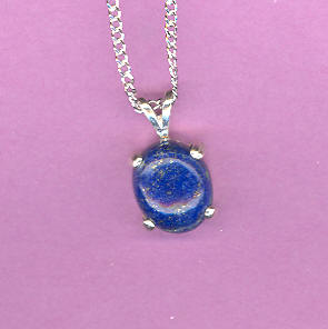 Sterling Silver w/ 11x9mm   3.1ct LAPIS Cabochon On 18" S/S Chain