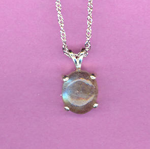 Sterling Silver w/ 11x9mm   4.2ct LABRADORITE Cabochon On 18" S/S Chain