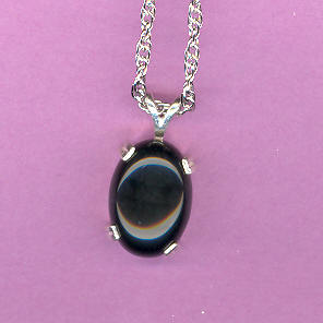 Sterling Silver w/ 14x10mm    5.6ct  BLACK ONYX Cabochon On 18" S/S Chain