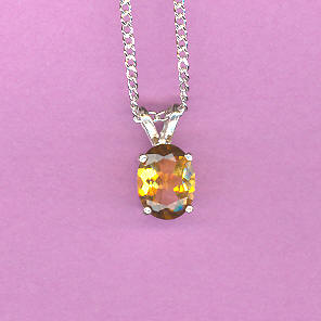 Silver w/ 1.5ct  9x7mm Oval  CITRINE On 18" S/S Chain