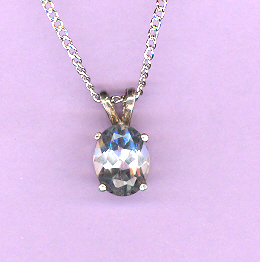 Sterling Silver w/ 2.2ct  9x7mm Oval Cut  WHITE  TOPAZ on an  18" Silver Chain