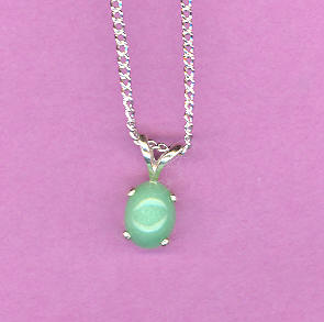 Sterling Silver w/ 8x6mm  1.4ct CHRYSOPHRASE Cabochon On 18" S/S Chain