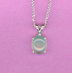 Sterling Silver w/ 10x8mm  2.8ct CHRYSOPHRASE Cabochon On 18" S/S Chain