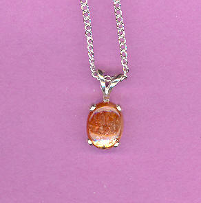 Sterling Silver w/ 9x7mm  2ct   SUNSTONE Cabochon On 18" S/S Chain