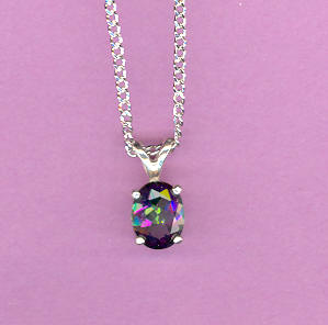Sterling Silver w/ 8x6mm   1.4ct  Oval Cut  MYSTIC  TOPAZ  On 18"S/S Chain