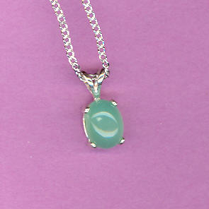 Sterling Silver w/ 9x7mm  2.15ct CHRYSOPHRASE Cabochon On 18" S/S Chain