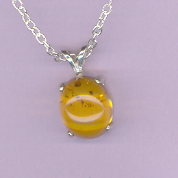 Silver wuth  12X10mm Oval  AMBER pendant on an