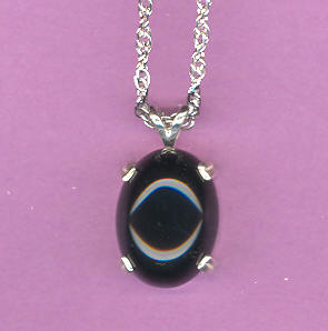 Sterling Silver w/ 16x12mm    8ct  BLACK ONYX Cabochon On 18" S/S Chain