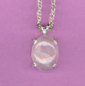 Sterling Silver w/ 16x12mm  9ct ROSE QUARTZ Cabochon On 18" S/S Chain