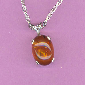 Silver w/ 2.2ct  14X10mm Oval AMBER On 18"S/S Chain