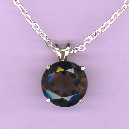Sterling Silver w/ 12mm 5.0ct  Faceted   Round  SMOKEY  QUARTZ  on an 18" Silver Chain