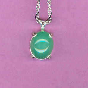 Sterling Silver w/ 12x10mm  5.4ct CHRYSOPHRASE Cabochon On 18" S/S Chain