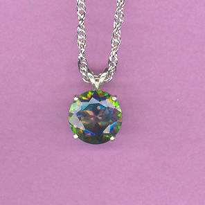 Sterling Silver w/ 10mm   4.3ct  Round  Cut  MYSTIC  TOPAZ  on an 18" Silver Chain