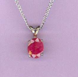 Sterling Silver w/ 9x7mm  2.2ct  Faceted RUBY   on an 18" Silver Chain