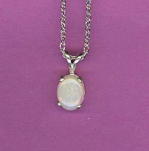 Sterling Silver w/ 9x7mm   1ct   OPAL  Cabochon On 18" S/S Chain
