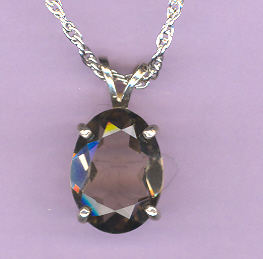 Sterling Silver w/ 16x12mm  7.3ct  Faceted   Oval  SMOKEY  QUARTZ  on an 18" Silver Chain