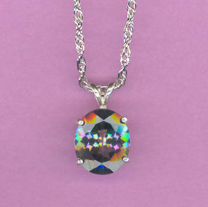 Sterling Silver w/ 11x9mm   4.3ct  Oval  Cut  MYSTIC  TOPAZ  on an 18" Silver Chain
