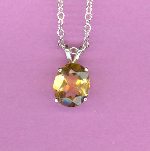 Silver w/ 3.1ct  11x9mm Oval  CITRINE On 18" S/S Chain