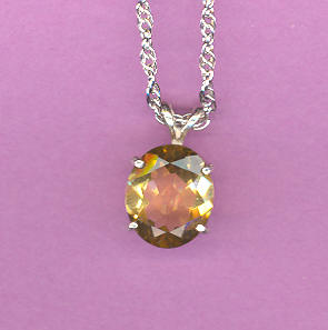 Silver w/ 4ct  12x10mm Oval  CITRINE On 18" S/S Chain