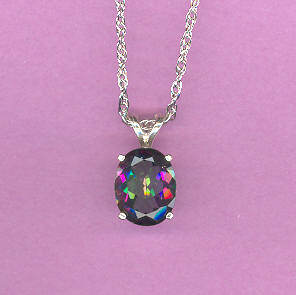 Sterling Silver w/ 10x8mm   3.2ct  Oval Cut  MYSTIC  TOPAZ  On 18" S/S Chain