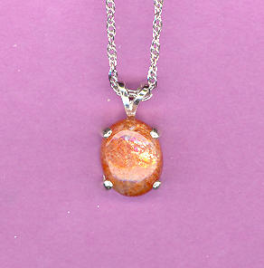 Sterling Silver w/11x9mm  3ct   SUNSTONE  Cabochon On 18" S/S Chain
