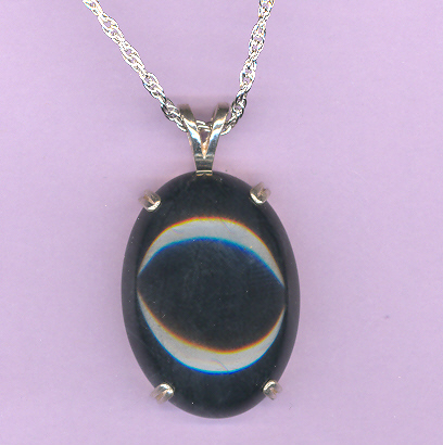 Sterling Silver w/ 30x22mm  BLACK ONYX Cabochon on an 18" Silver Chain