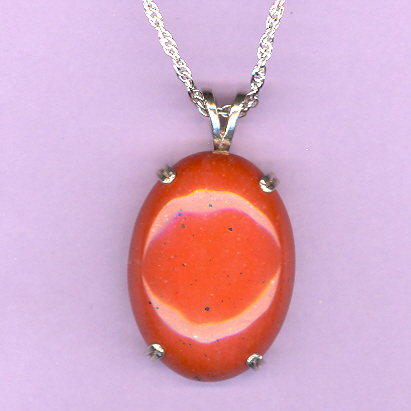 Sterling Silver w/ 30x22mm   RED JASPER Cabochon on an  18" Silver Chain