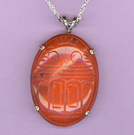 Sterling Silver w/ 40x30mm   RED  JASPER Cabochon Ingraved SCARAB  on an  18" Silver Chain