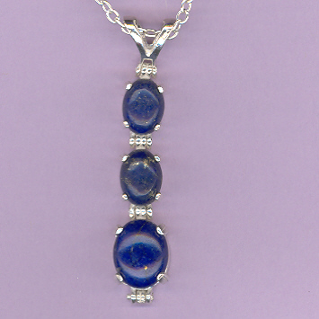 Silver 3 Stone LAPIS  Pendant featuring: 2-8x6mm, ,  and 1-10x8mm LAPIS  CABOCHON on an 18" Silver Chain