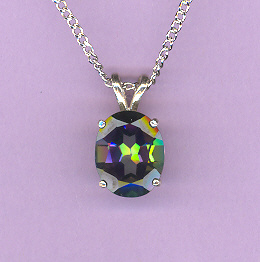 Sterling Silver w/ 11x9mm   4.3ct  Oval  Cut  MYSTIC  TOPAZ  on an 18" Silver Chain