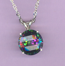 Sterling Silver w/ 13mm   5.9ct  Round  Cut  MYSTIC  TOPAZ  on an 18" Silver Chain