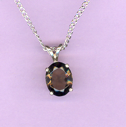 Sterling Silver w/ 9x7mm 1.6ct Faceted   Oval  SMOKEY  QUARTZ  on an 18" Silver Chain