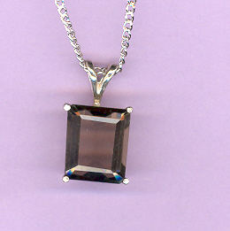 Sterling Silver w/ 11x9mm 4.0ct Faceted   Emerald Cut  SMOKEY  QUARTZ  on an 18" Silver Chain