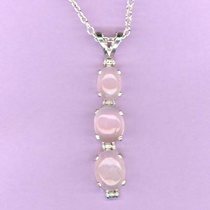 Sterling Silver 3 Stone Necklace featuring an 8x6mm, a 9x7mm and a 10x8mm  ROSE  QUARTZ Cabochon on an 18" Silver Chain