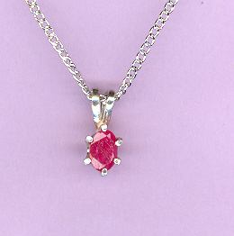 Sterling Silver w/ 6x4mm  .6ct  Faceted RUBY   on an 18" Silver Chain