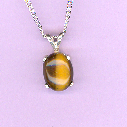Sterling Silver w/ 10x8mm  TIGERSEYE Cabochon on an 18" Silver Chain