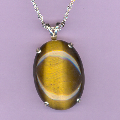 Sterling Silver w/ 30x22mm  TIGERSEYE Cabochon on an 18" Silver Chain